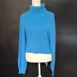 Divided Blue Turtleneck Sweater.  Cropped. Size Large.